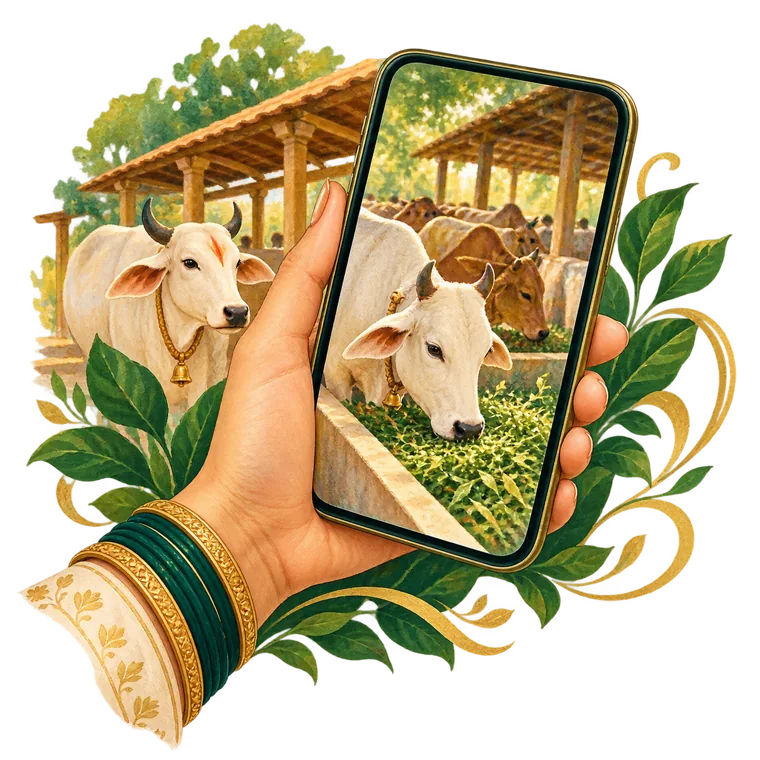 A mobile update showing the Seva reaching a cow